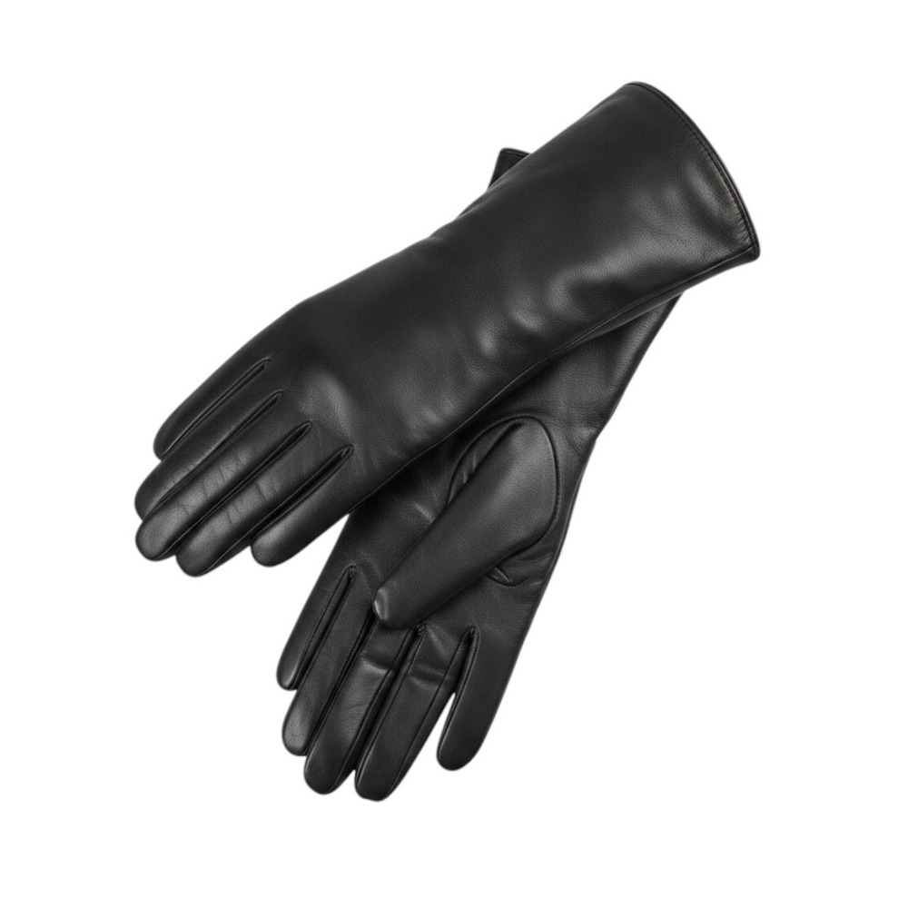 Portolano Womens Black Italian Leather Cashmere Lined Gloves Size 7.5 NWT Luxury